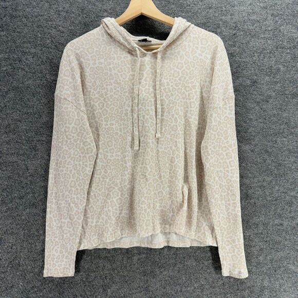 Splendid Tops - Splendid Hoodie Women XS Beige Animal Print Hooded Long Sleeve Cotton Casual